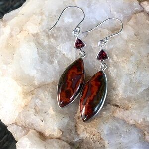 MOROCCAN AGATE & GARNET sterling silver earrings NWT